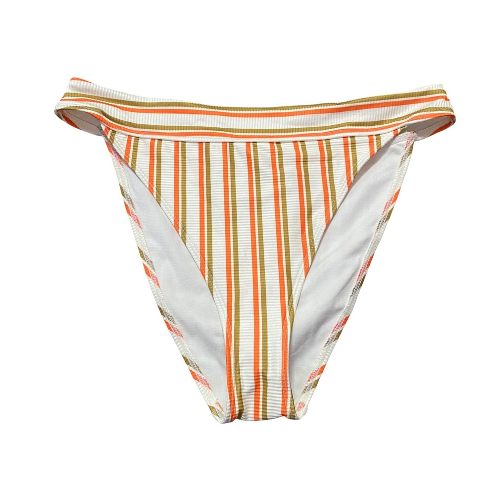 No Boundaries Bikini Bottoms Women Large L‎ White Orange Gold Striped Ribbed